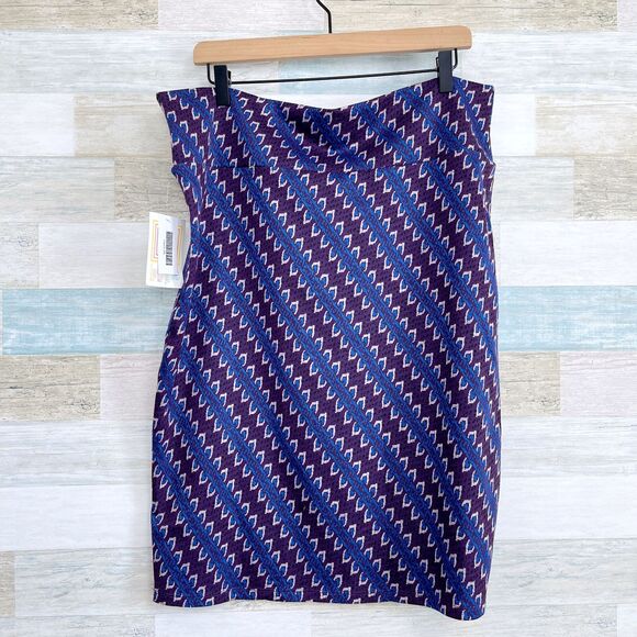 LuLaRoe Cassie Stretchy Pencil Skirt Purple Blue Striped Womens Plus Size 3XL - Picture 2 of 5